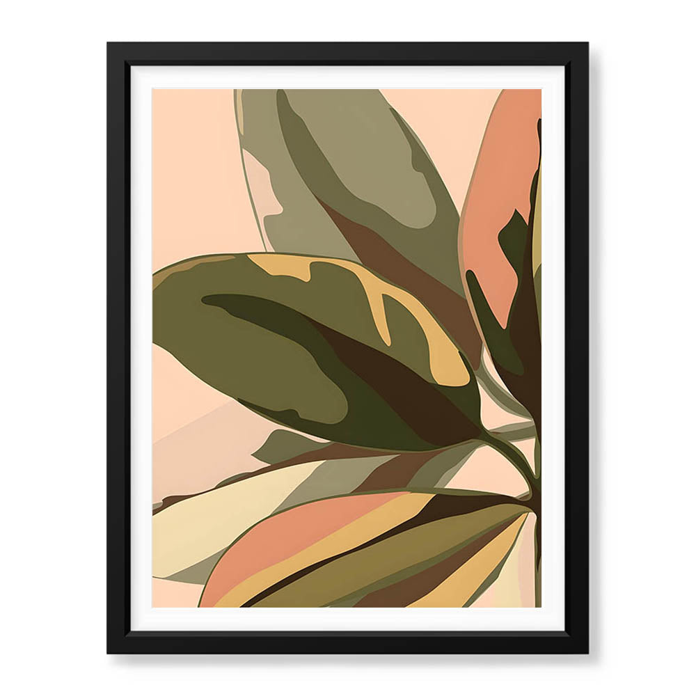 PaleCopper & Green Exotic Leaves On Beige Background | Abstract Floral Artwork #0045 - Prime Décor