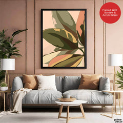 PaleCopper & Green Exotic Leaves On Beige Background | Abstract Floral Artwork #0045 - Prime Décor