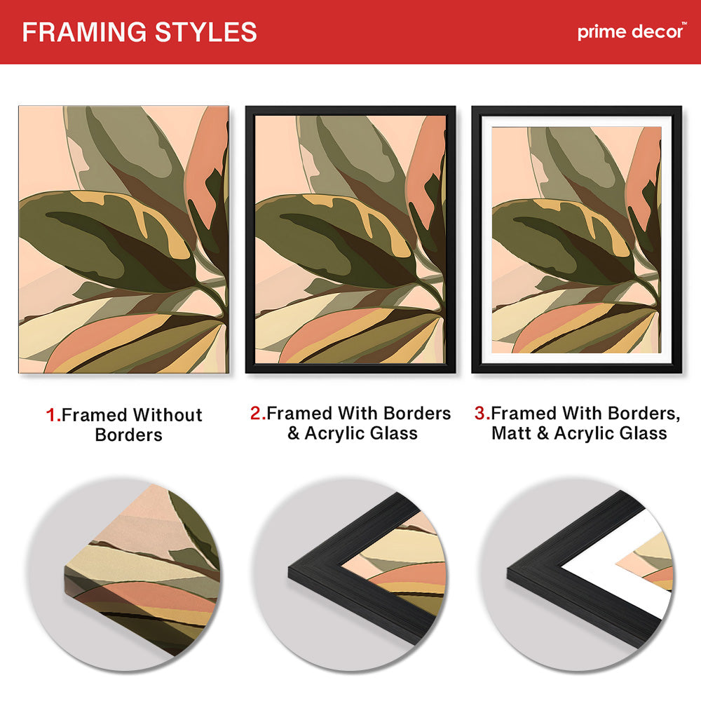 PaleCopper & Green Exotic Leaves On Beige Background | Abstract Floral Artwork #0045 - Prime Décor