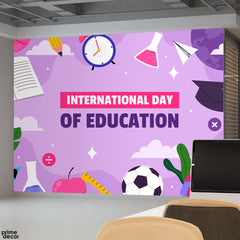 International Day Of Education Typography With Purple Background | Office Wallpaper Mural