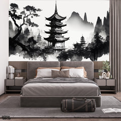 Abstract Black & White Japanese Style Artwork | Nature Wallpaper Mural