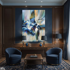 Graceful Waterbirds in Motion Abstract Mixed Media Style (Single Panel) Digital Painting Wall Art