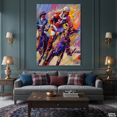 Dynamic Abstract Polo Players Palette Style (Single Panel) Digital Painting Wall Art