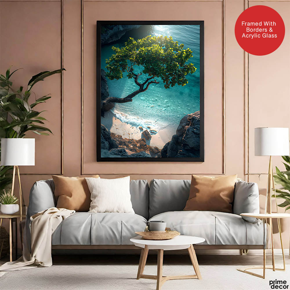 Beautiful View Of A Tree On A Beach | Abstract Nature Artwork #00468 - Prime Décor
