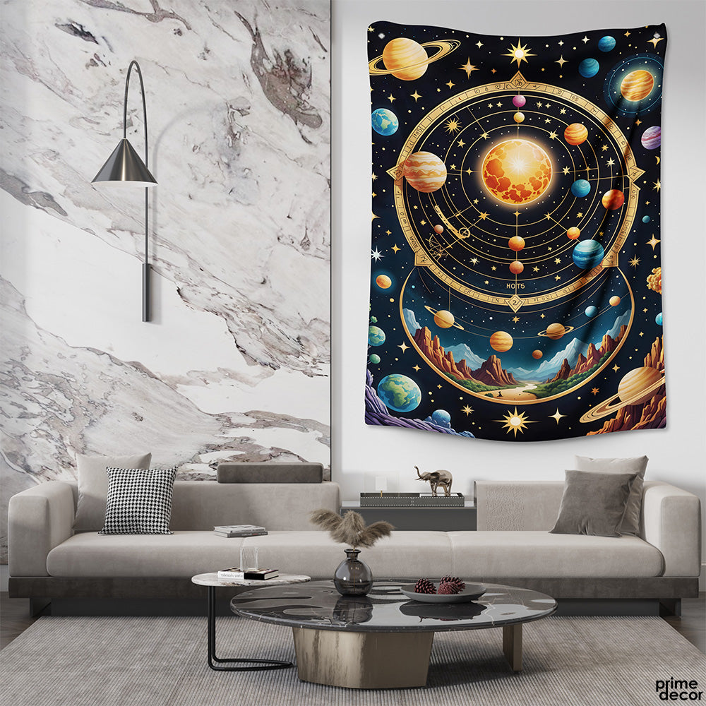 Astronomical Planets With Mountains Landscape | Space Tapestry - Prime Décor
