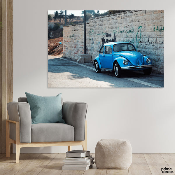Classic Blue Car In The Street (Single Panel) Car Wall Art
