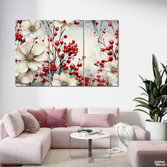 Eggshell & Dark Burgundy Flowers Painting Style (3 Panel) Floral Wall Art - Prime Décor