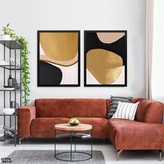 Gold, Black & Blush Organic Pebble (2 Panel) Modern Abstract Wall Art