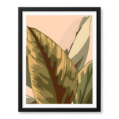 Pale Copper & Green Exotic Leaves On Beige Background | Abstract Floral Artwork #0046 - Prime Décor