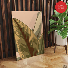 Pale Copper & Green Exotic Leaves On Beige Background | Abstract Floral Artwork #0046 - Prime Décor