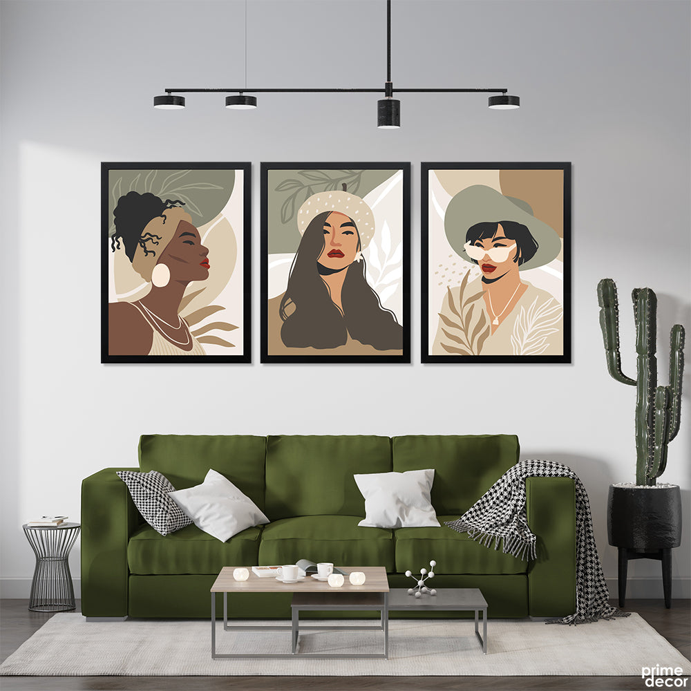 Spicy Mix Women Line Art With Pastel Colors (3 Panel) Fashion Wall Art - Prime Décor