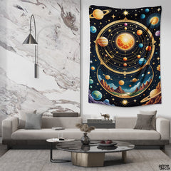 Astronomical Planets With Mountains Landscape | Space Tapestry - Prime Décor