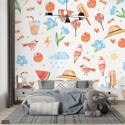 Beautiful Kids Food Artworks Over White Background | Kids Wallpaper Mural