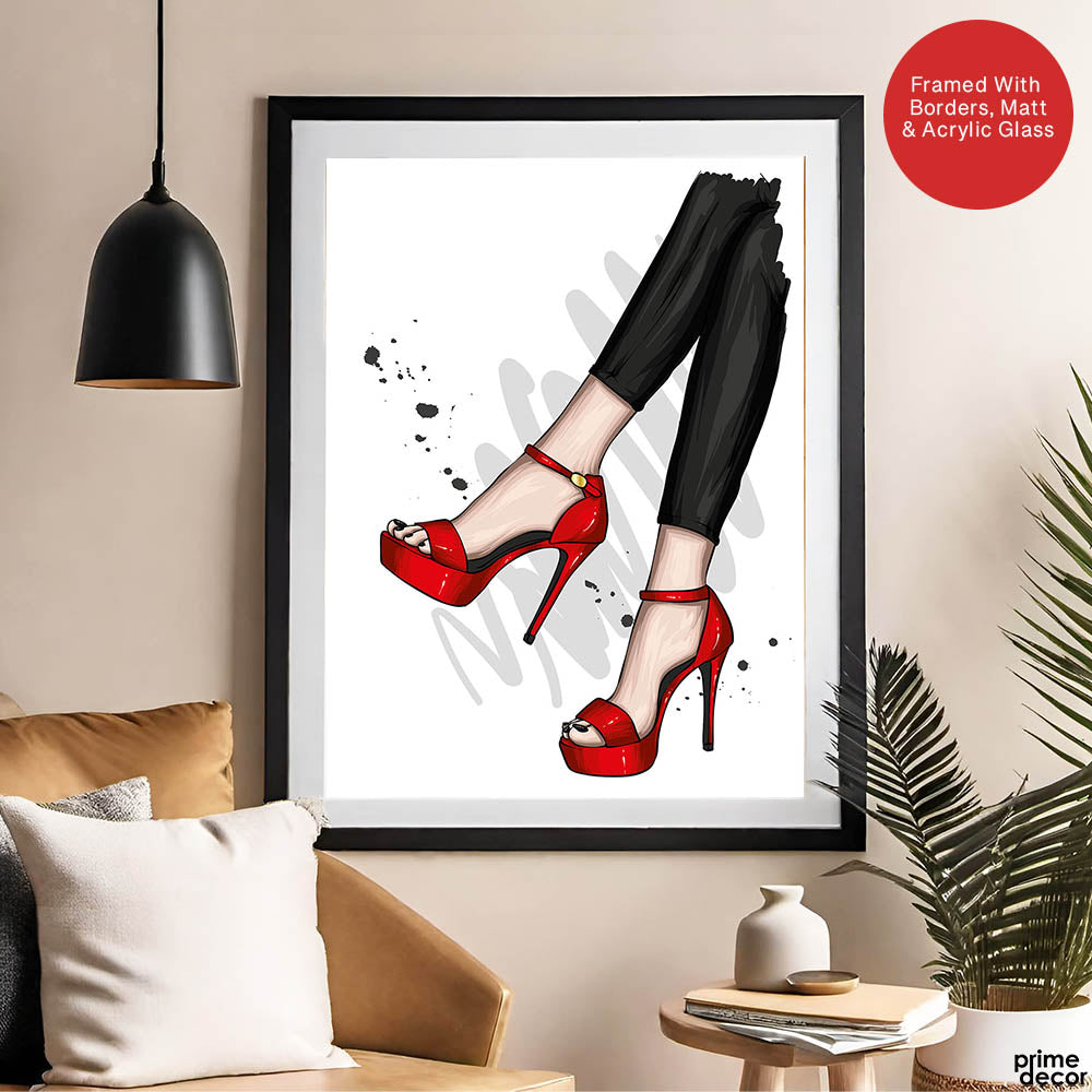 Beautiful Abstract Red Shoes Of Over White Background | Abstract Fashion Artwork #00470 - Prime Décor