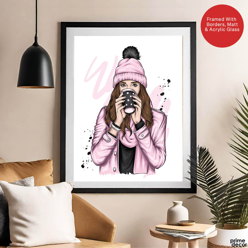 Beautiful Abstract Pink Dressed Girl Over White Background | Abstract Fashion Artwork #00471 - Prime Décor