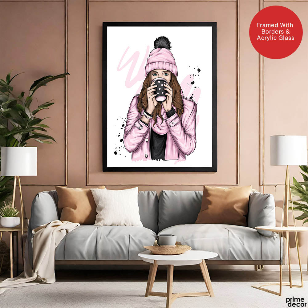 Beautiful Abstract Pink Dressed Girl Over White Background | Abstract Fashion Artwork #00471 - Prime Décor