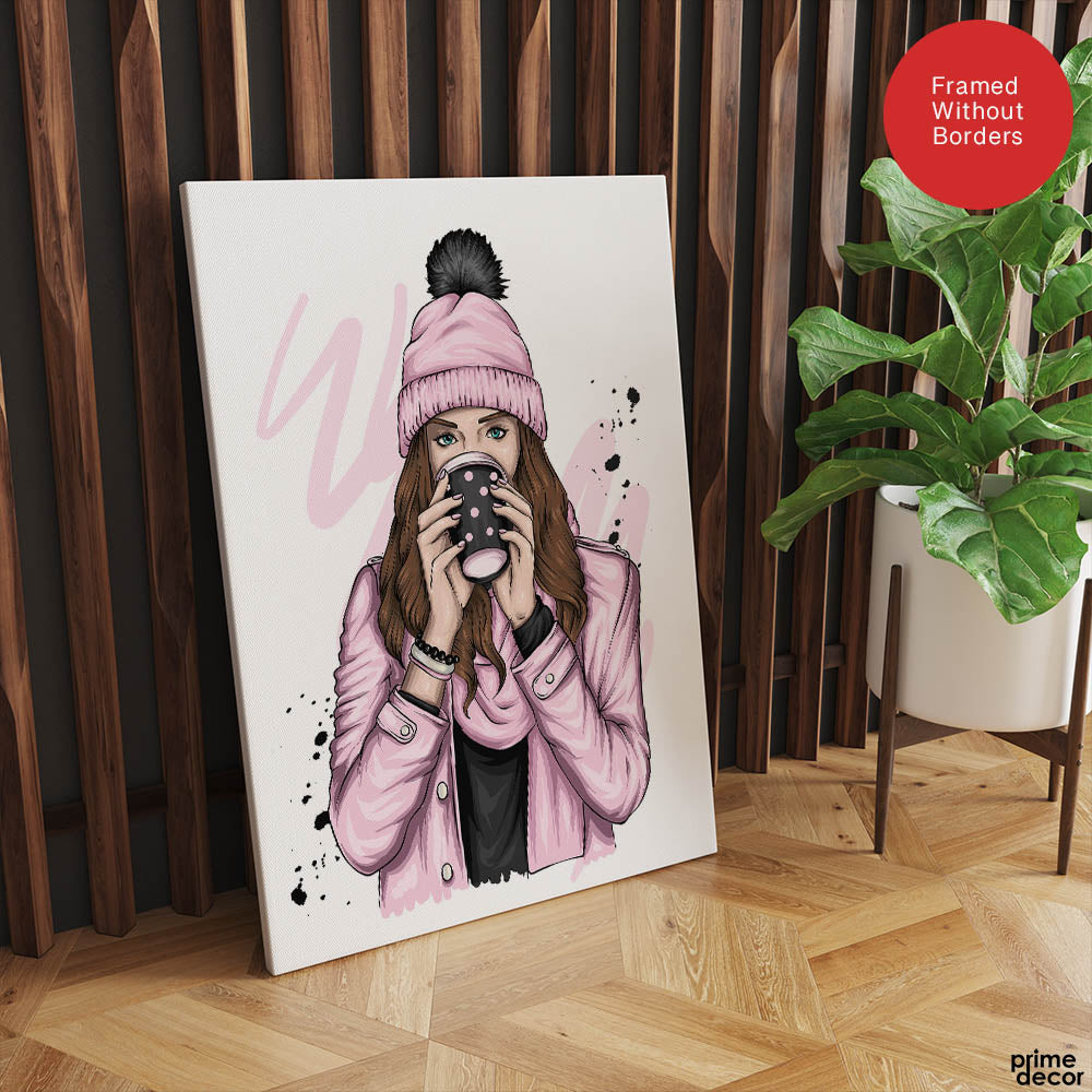Beautiful Abstract Pink Dressed Girl Over White Background | Abstract Fashion Artwork #00471 - Prime Décor