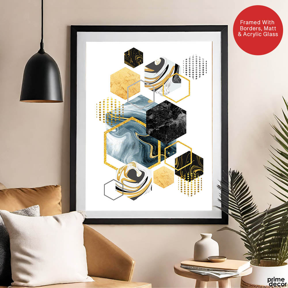 Colorful Abstract Geometric Shapes Over White Background | Abstract Office Artwork #00473 - Prime Décor