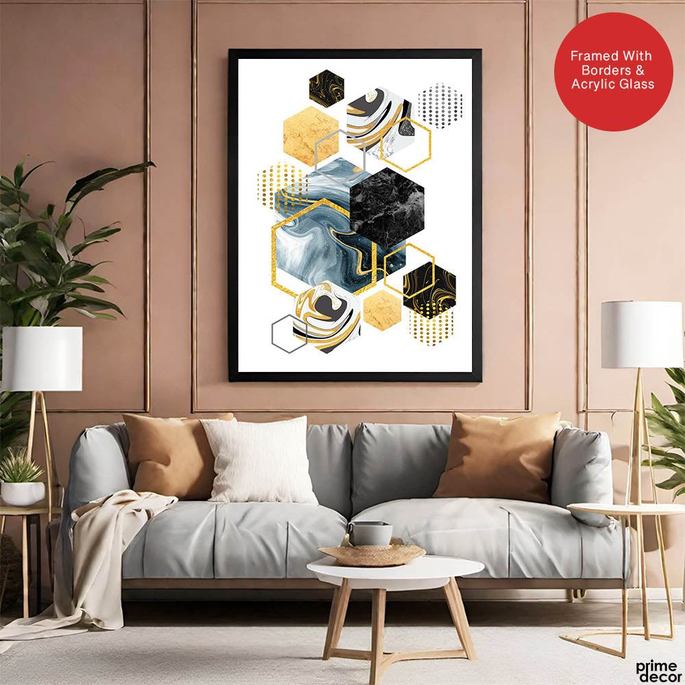 Colorful Abstract Geometric Shapes Over White Background | Abstract Office Artwork #00473 - Prime Décor