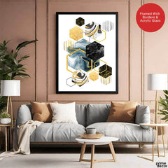 Colorful Abstract Geometric Shapes Over White Background | Abstract Office Artwork #00473 - Prime Décor