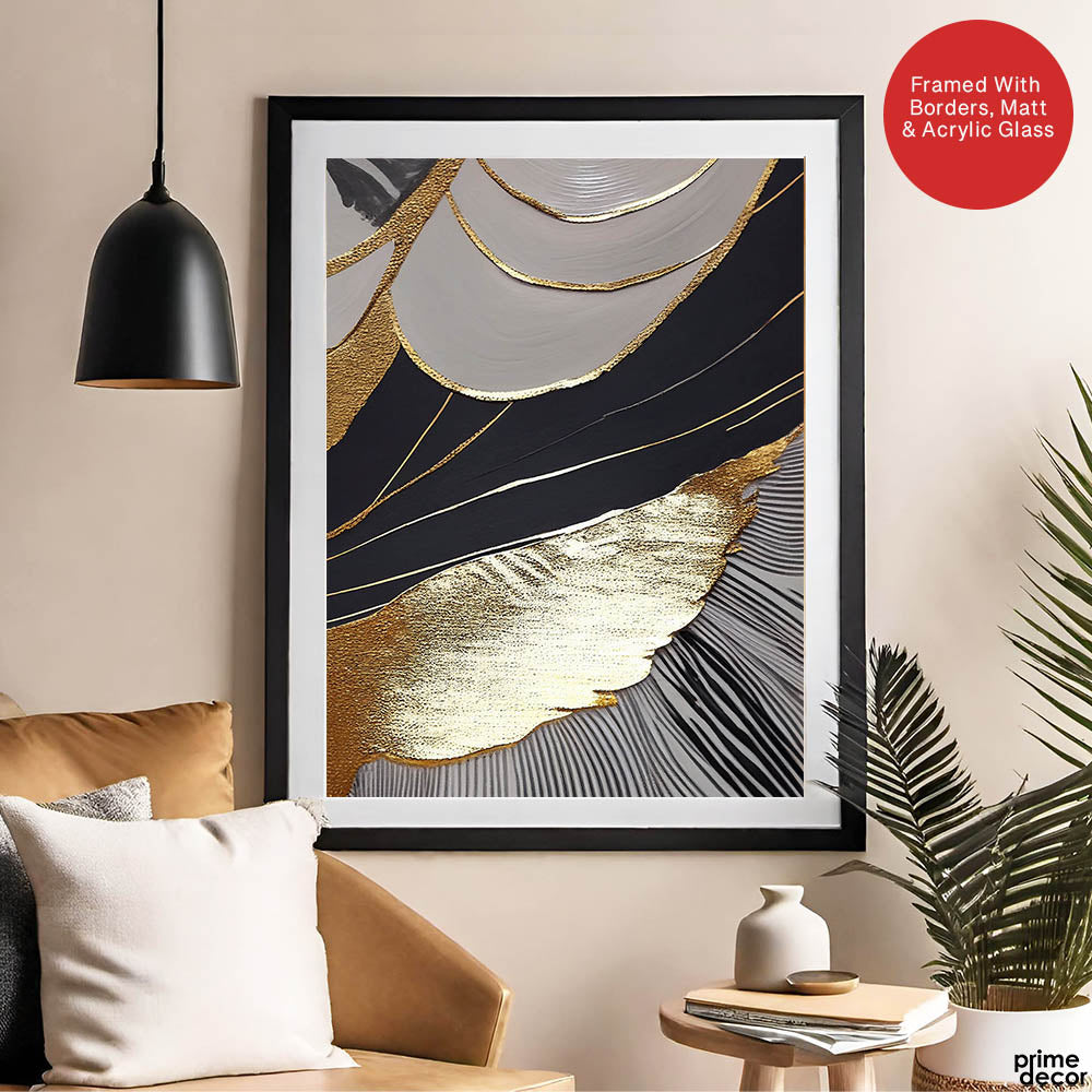 Black & Gold Abstract Design  Over White Background | Abstract Fashion Artwork #00476 - Prime Décor
