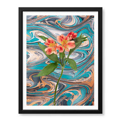 Pink & Green Abstract Floral Design  Over Colorful Background | Abstract Floral Artwork #00477 - Prime Décor
