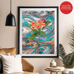 Pink & Green Abstract Floral Design  Over Colorful Background | Abstract Floral Artwork #00477 - Prime Décor
