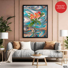 Pink & Green Abstract Floral Design  Over Colorful Background | Abstract Floral Artwork #00477 - Prime Décor