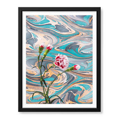Pink & Green Abstract Floral Design  Over Colorful Background | Abstract Floral Artwork #00478