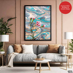 Pink & Green Abstract Floral Design  Over Colorful Background | Abstract Floral Artwork #00478