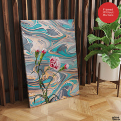 Pink & Green Abstract Floral Design  Over Colorful Background | Abstract Floral Artwork #00478