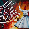 Whirling Dervish Calligraphy Abstract Sufi Handmade Painting