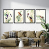 Exotic Birds On Leafy Branches With Ivory Background (4 Panel) Nordic Wall Art