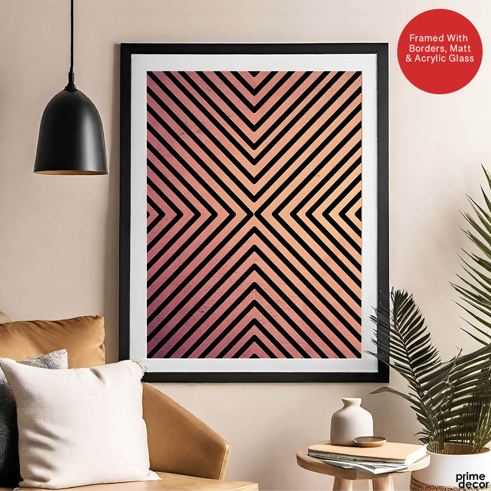 Black Lines Over Pink Tan Background Abstract Design | Abstract Office Artwork #0047 - Prime Décor