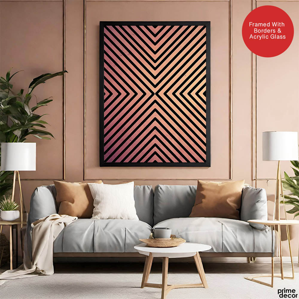 Black Lines Over Pink Tan Background Abstract Design | Abstract Office Artwork #0047 - Prime Décor