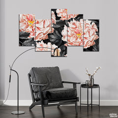 Salmon Pink Macro Flower Buds With Pale Leaves (5 Panel) Floral Wall Art - Prime Décor