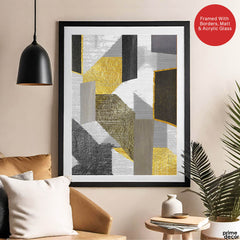 Black Gold & Grey Abstract Art Design Over White Background | Abstract Office Artwork #00485