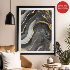 Black Gold & Grey Abstract Art Design Over White Background | Abstract Office Artwork #00486