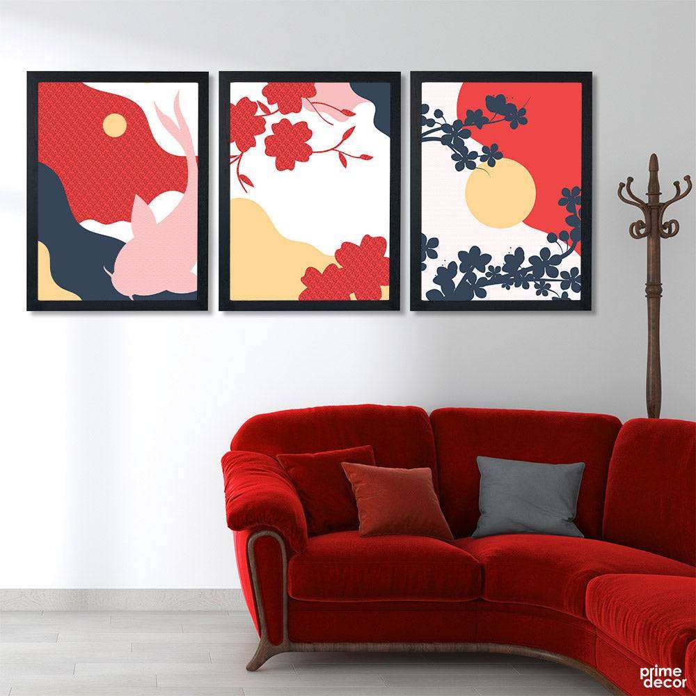 Abstract Tree & Moon in Red (3 Panel) Nordic Wall Art - Prime Décor