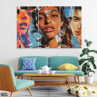 Abstract Colorful Designs Of Women Faces (3 Panel) Fashion Wall Art - Prime Décor