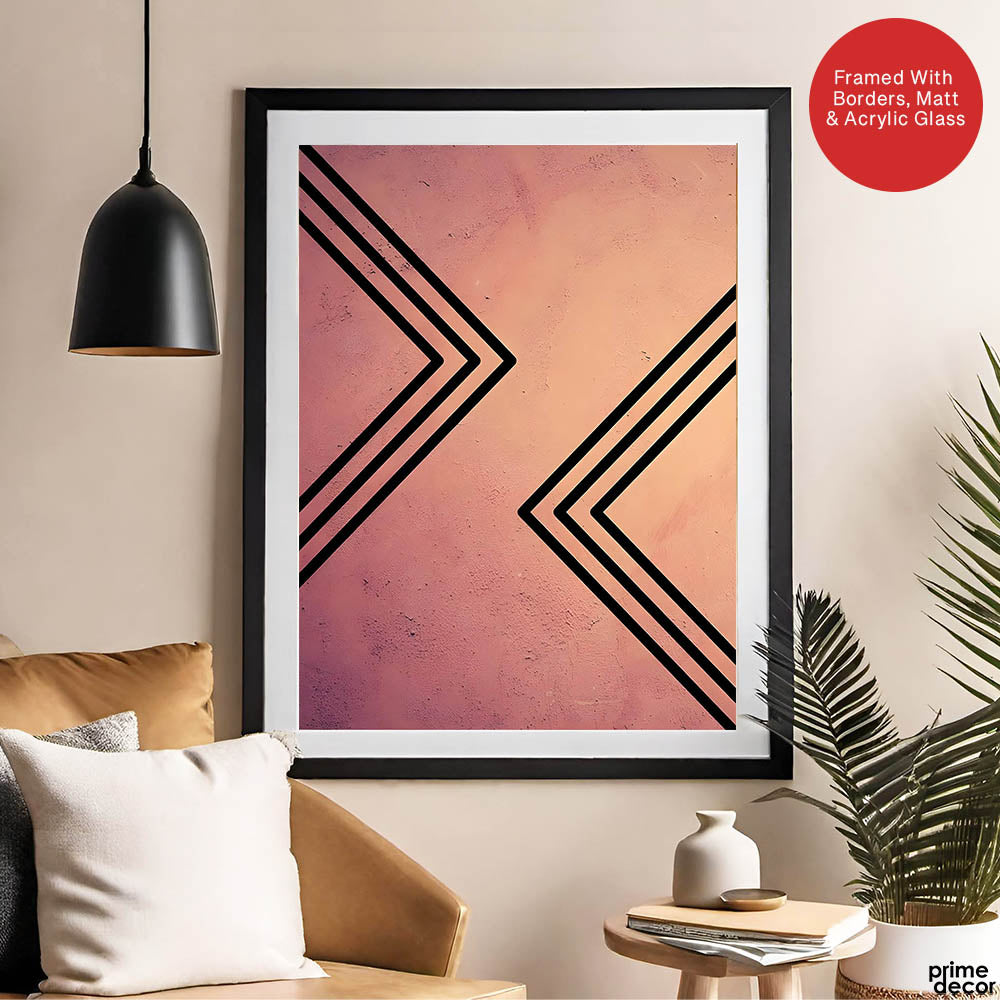 Black Lines Over Pink Tan Background Abstract Design | Abstract Office Artwork #0048 - Prime Décor