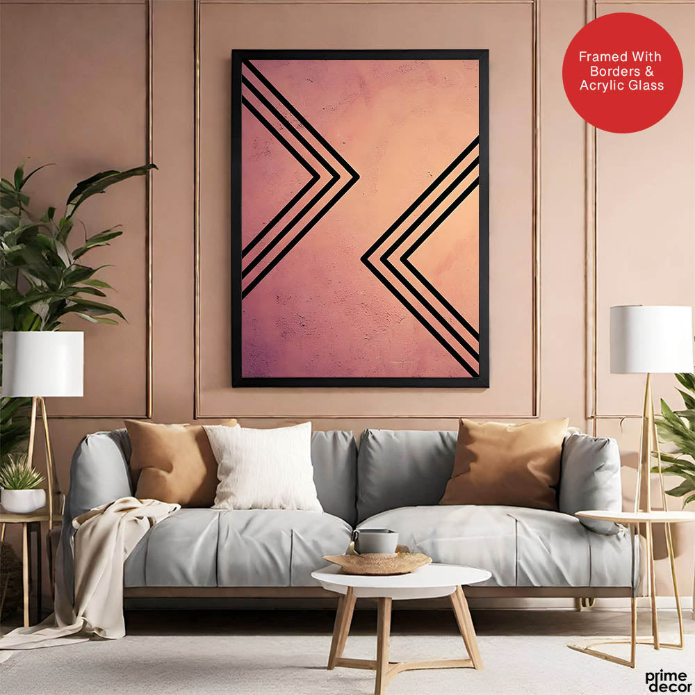 Black Lines Over Pink Tan Background Abstract Design | Abstract Office Artwork #0048 - Prime Décor