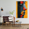 Black & Red Women Face Artwork With Orange Background (Single Panel) Fashion Wall Art