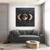Abstract Black & Gold Moon Artwork Over Black Background (Single Panel) Fashion Wall Art