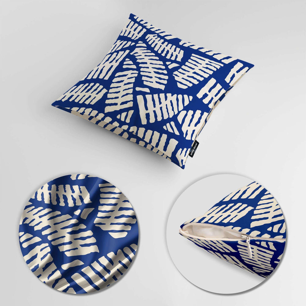 Abstract White Leaves Over Blue Background | Floral Cushion #498