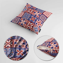 Abstract Cultural Blue & Red Floral Artwork | Floral Cushion #499