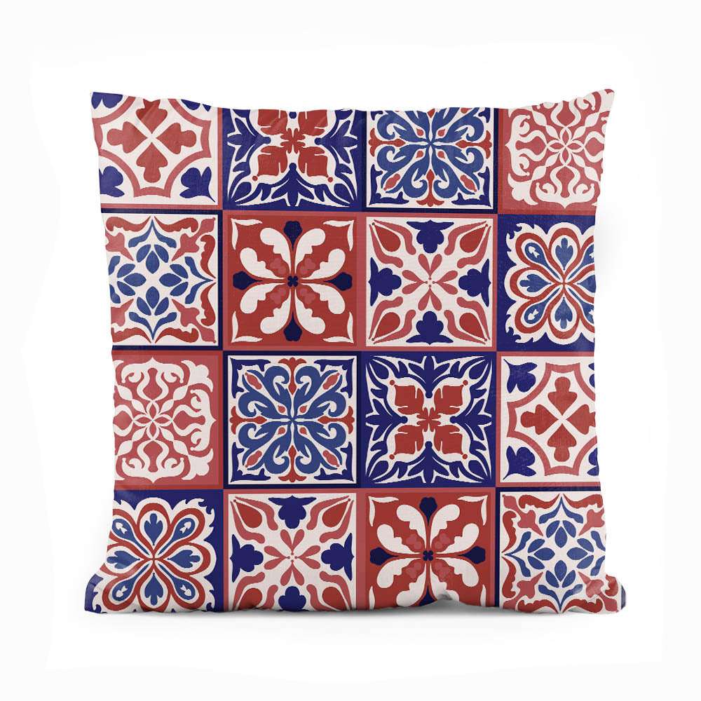 Abstract Cultural Blue & Red Floral Artwork | Floral Cushion #499