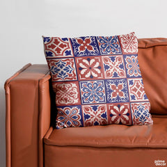 Abstract Cultural Blue & Red Floral Artwork | Floral Cushion #499