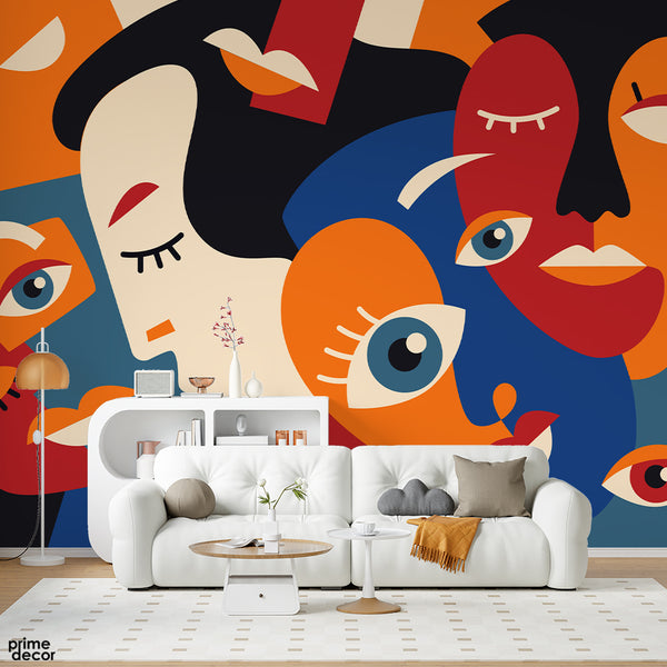 Abstract Colorful Artwork Of Faces | Abstract Wallpaper Mural