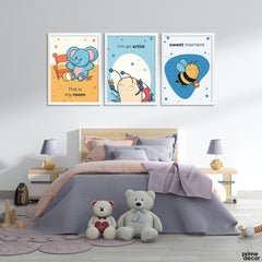 Sweet Moment Cute Bee & Elephant (3 Panel) Nursery Wall Art - Prime Décor